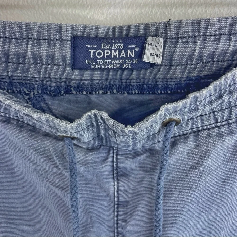 TOPMAN Men’s Blue Chino Jogger Pants w Drawstring, Cuffs on Legs Size 36W 32L